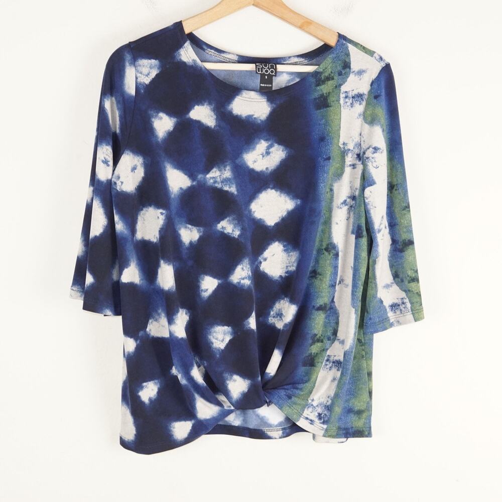 Clara Sunwoo Tie Dye Diamond Print Relaxed Blouse Top Womens Sz S